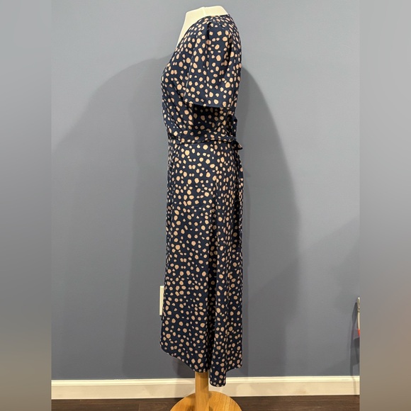 Shein Polka Dot Blue And Pink Wrap Dress Size Medium US 6 V Neck - Picture 1 of 5